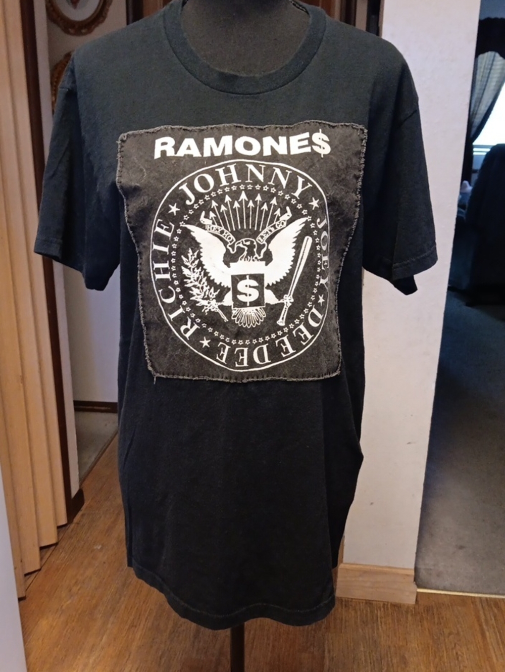 Hanes Black Ramones Graphic Tee with White Logo Panel
